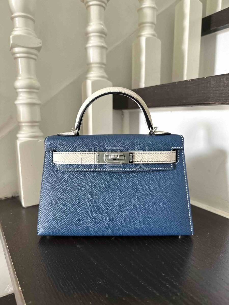 Hermès Mini Kelly II Bleu de Galice x Mushroom x Palladium Hardware