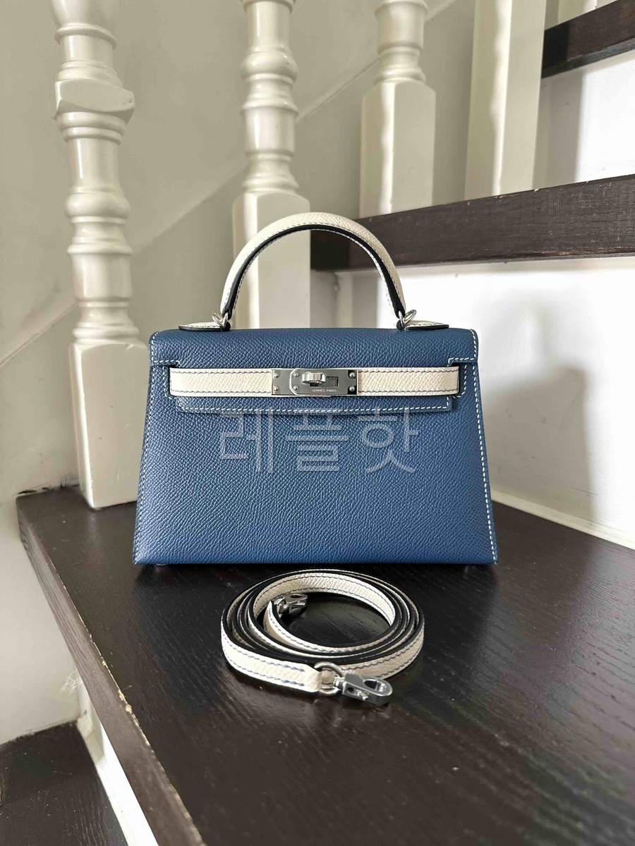 Hermès Mini Kelly II Bleu de Galice x Mushroom x Palladium Hardware