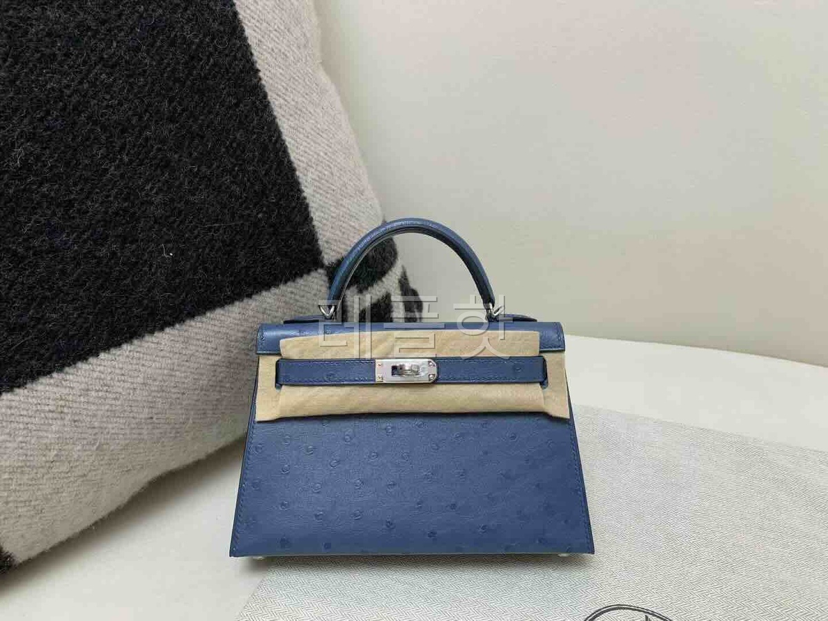 Hermès Mini Kelly II Ostrich Agate Blue x Palladium Hardware