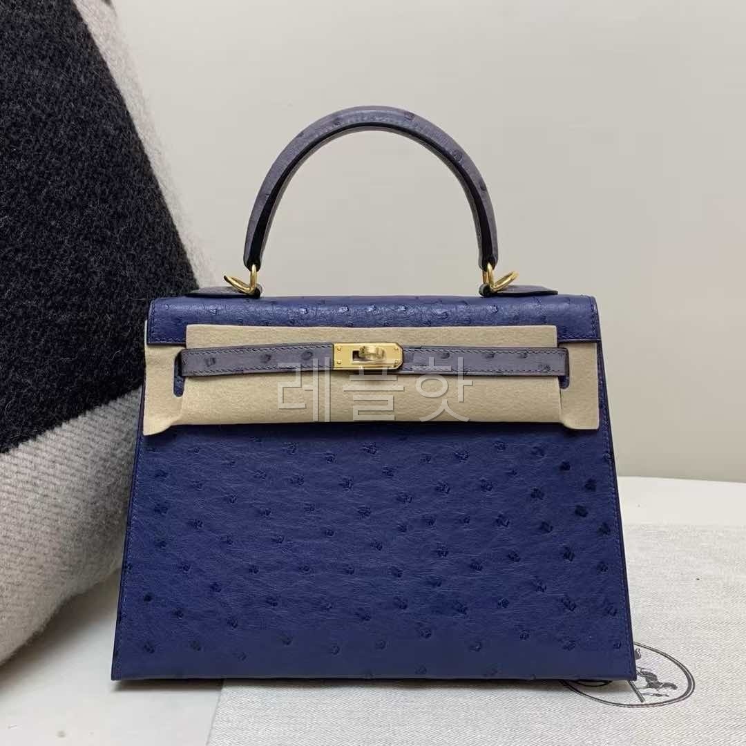 Hermès Kelly 25  Ostrich Bleu Saphir x Gold Hardware