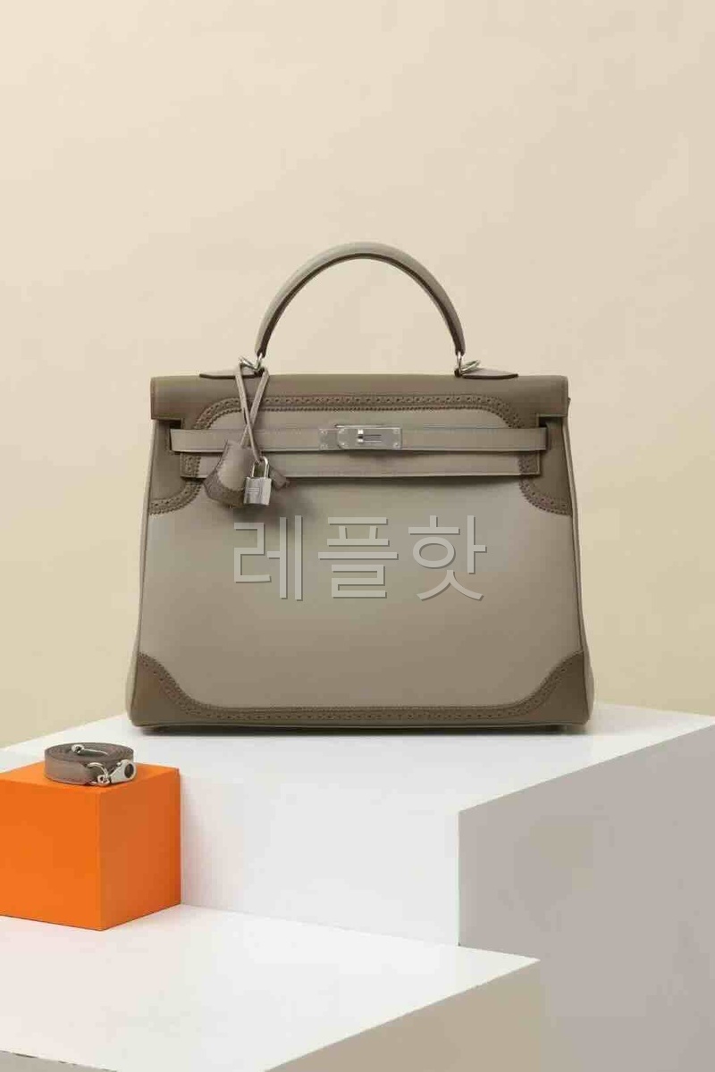 Hermès Kelly 35 Ghillies Gris Meyer / Etoupe Swift x Palladium Hardware