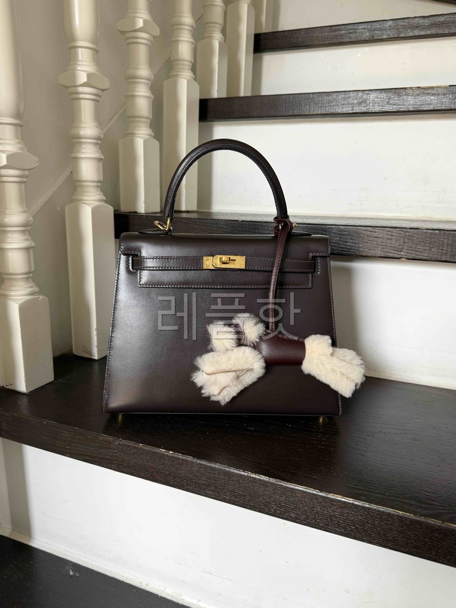 Hermes Kelly 25 Box Ebene x Gold Hardware