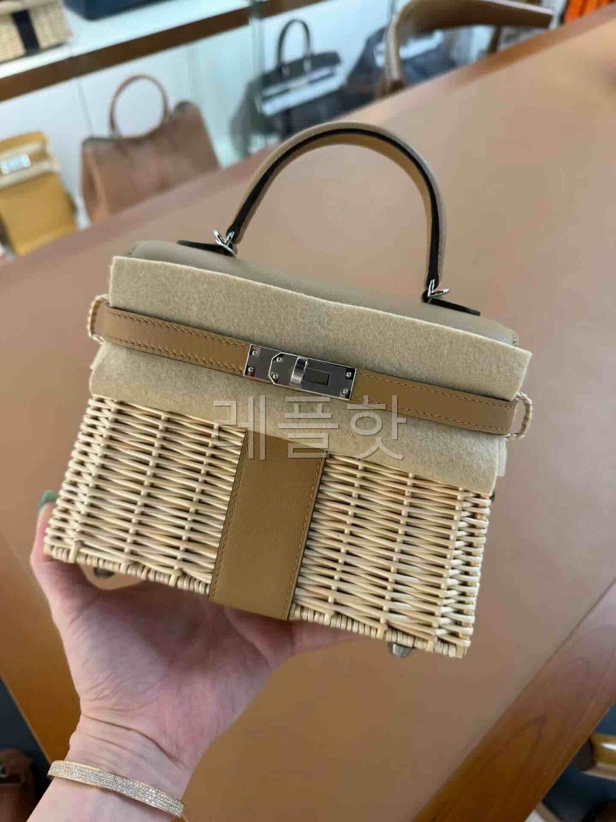 Hermès Mini Kelly Picnic Wicker Chai x Palladium Hardware
