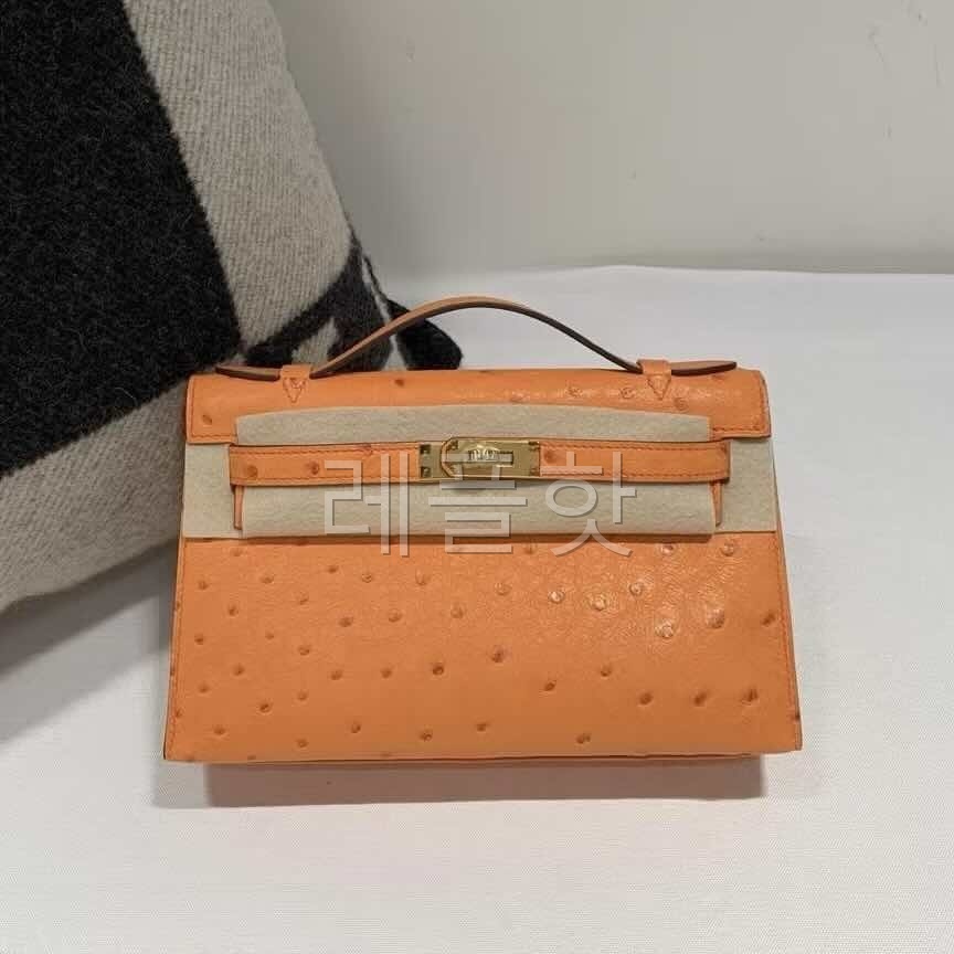 Hermès Mini Kelly I Ostrich Orange x Gold Hardware