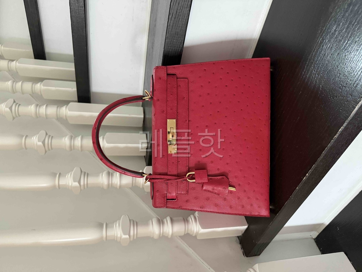Hermès Kelly28 Sellier Ostrich Rouge Vif x Gold Hardware (HSS)