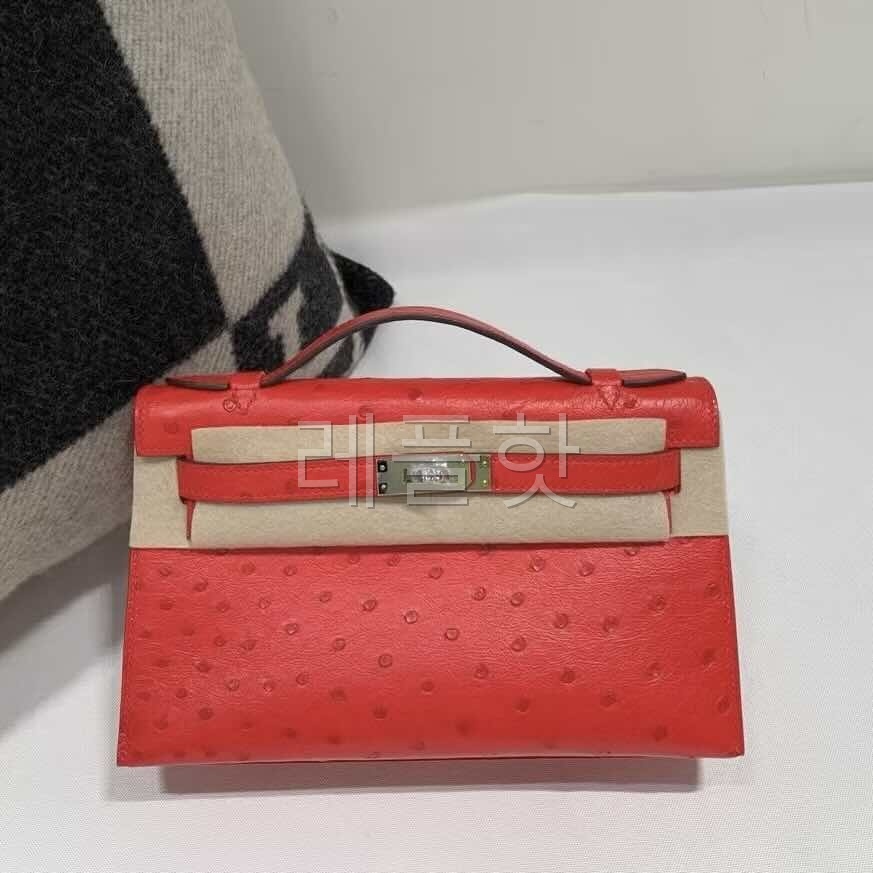 Hermès Mini Kelly I Ostrich Q5 Rouge Vif x Palladium Hardware