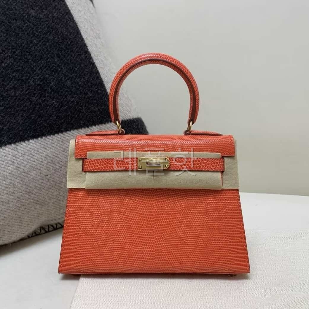 Hermès Mini Kelly 20 Lizard Azalea Red x Gold Hardware