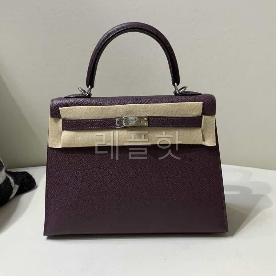 Hermès Kelly 25 Epsom Sellier Raisin x Palladium Hardware