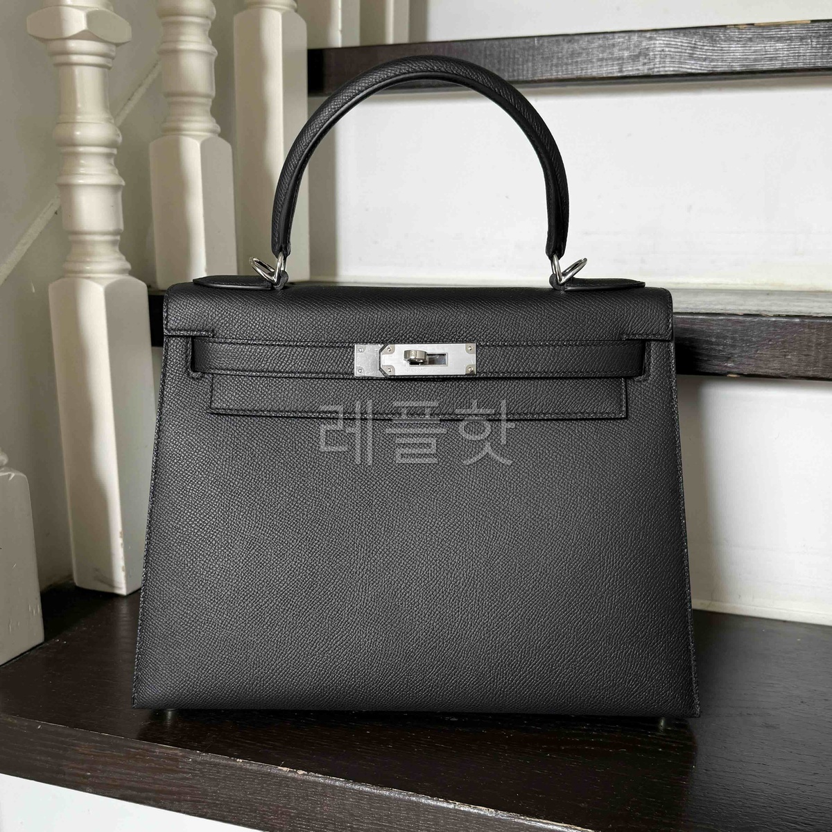 Hermès Kelly 25 Noir Epsom x Palladium Hardware