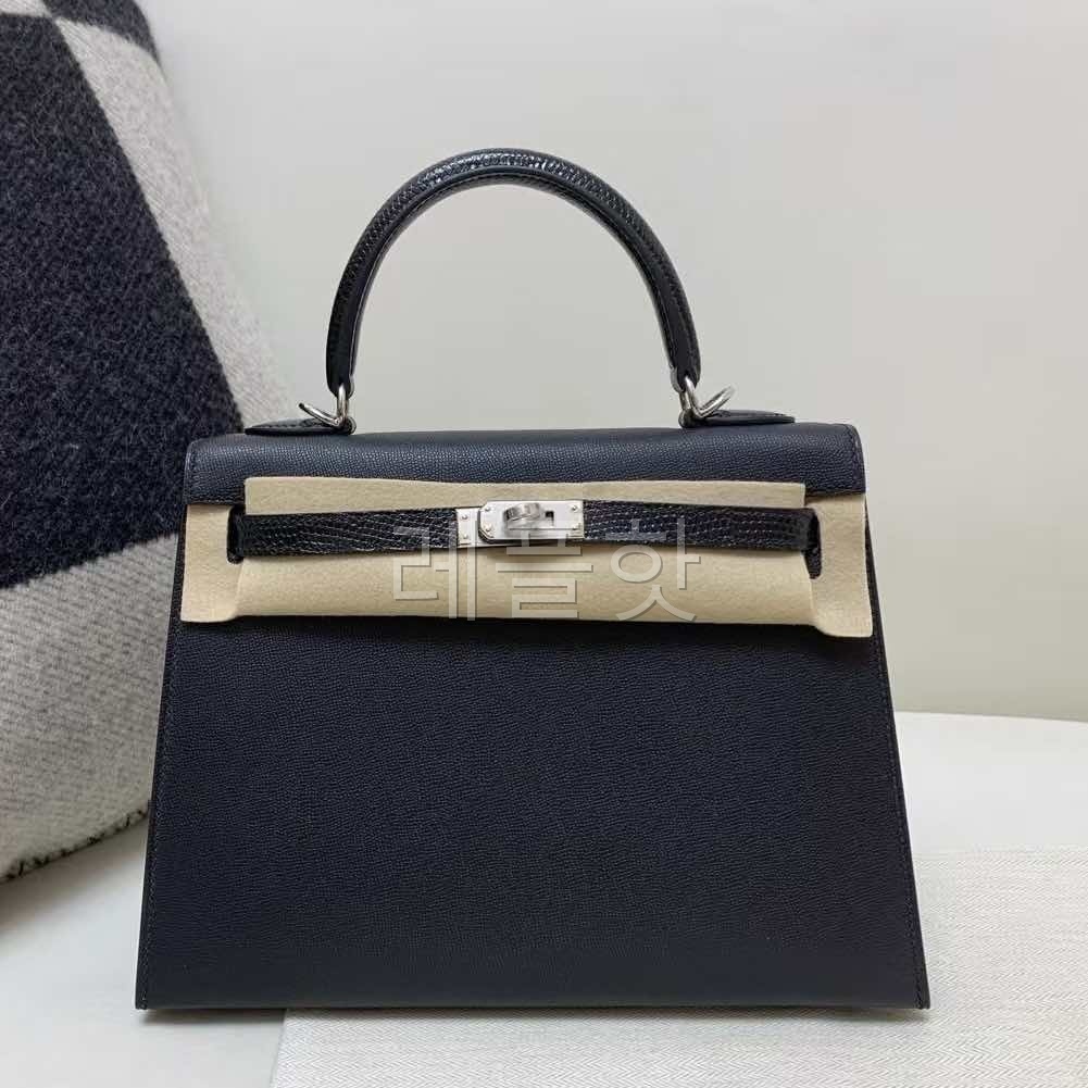 Hermès Kelly 25 Sellier Touch Epsom & Lizard Noir x Palladium Hardware