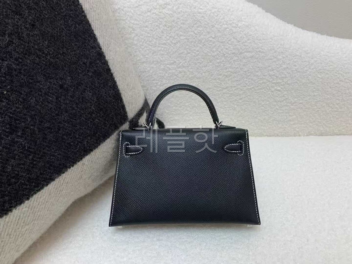 Hermès Mini Kelly II Epsom Noir x White Stitching x Palladium Hardware