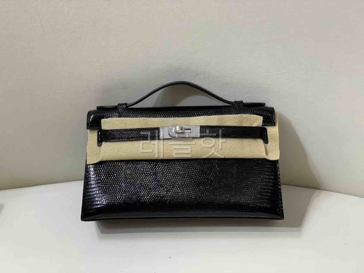 Hermès Kelly Pochette Lizard Noir x Palladium Hardware