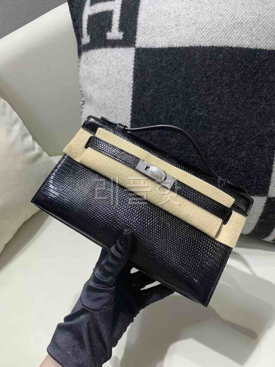Hermès Kelly Pochette Lizard Noir x Palladium Hardware