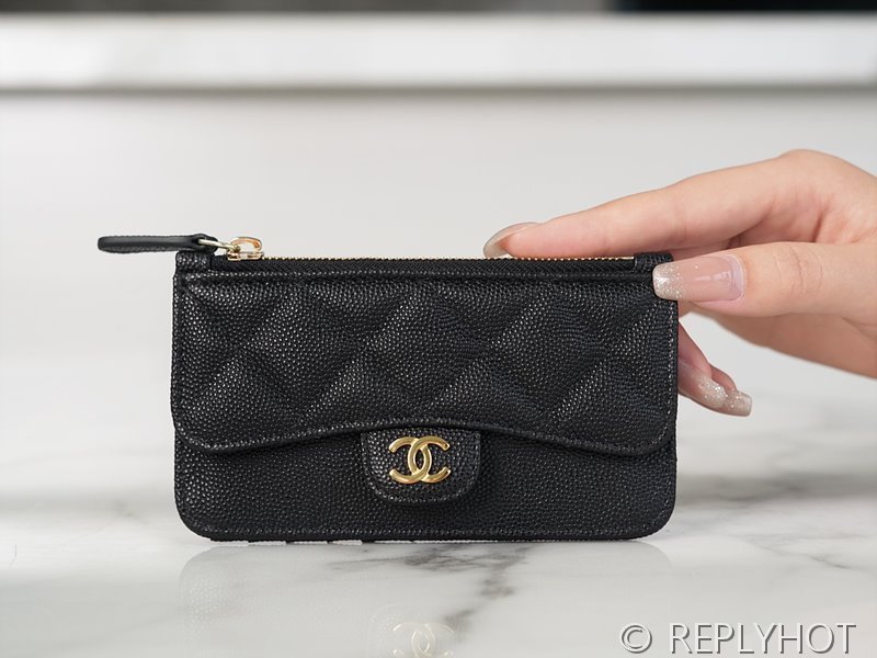 샤넬 클래식 지퍼 카드 홀더 카프스킨 골드메탈 블랙 [매장가 190만원대]