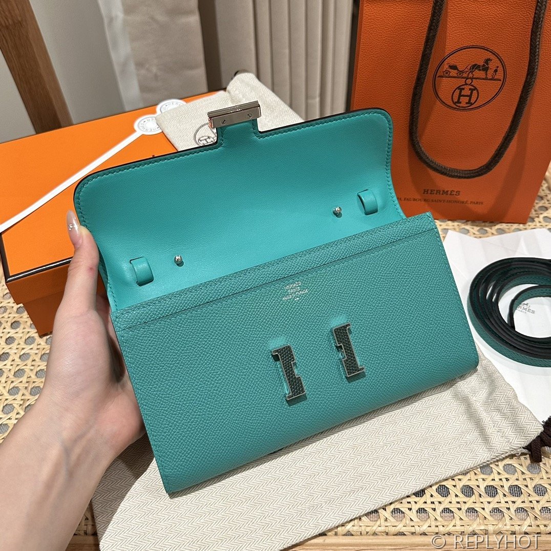 [하이엔드급] 에르메스 콘스탄스 투고 월렛  / O6 Vert Jade 엡솜 리자드은장 [매장가 1290만원대]