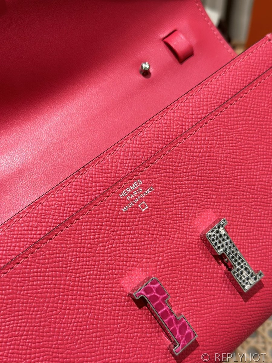 [하이엔드급] 에르메스 콘스탄스 투고 월렛  / I6 Rose extreme 리자드 악어 은장 [매장가 1290만원대]