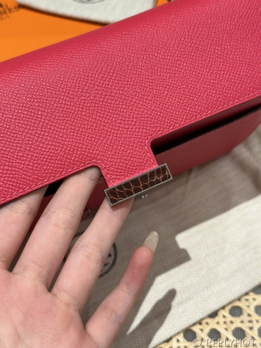[하이엔드급] 에르메스 콘스탄스 투고 월렛  / I6 Rose extreme 리자드 악어 은장 [매장가 1290만원대]