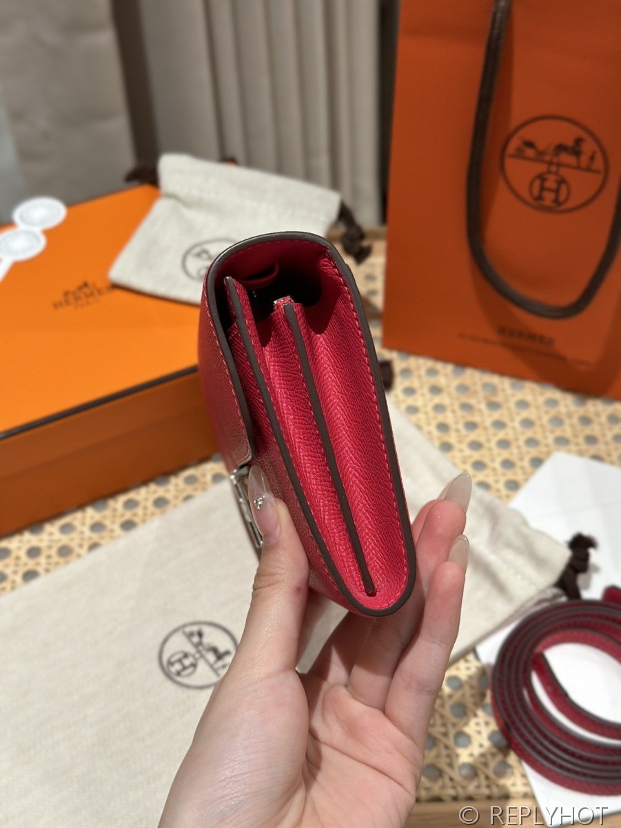 [하이엔드급] 에르메스 콘스탄스 투고 월렛  / I6 Rose extreme 리자드 악어 은장 [매장가 1290만원대]