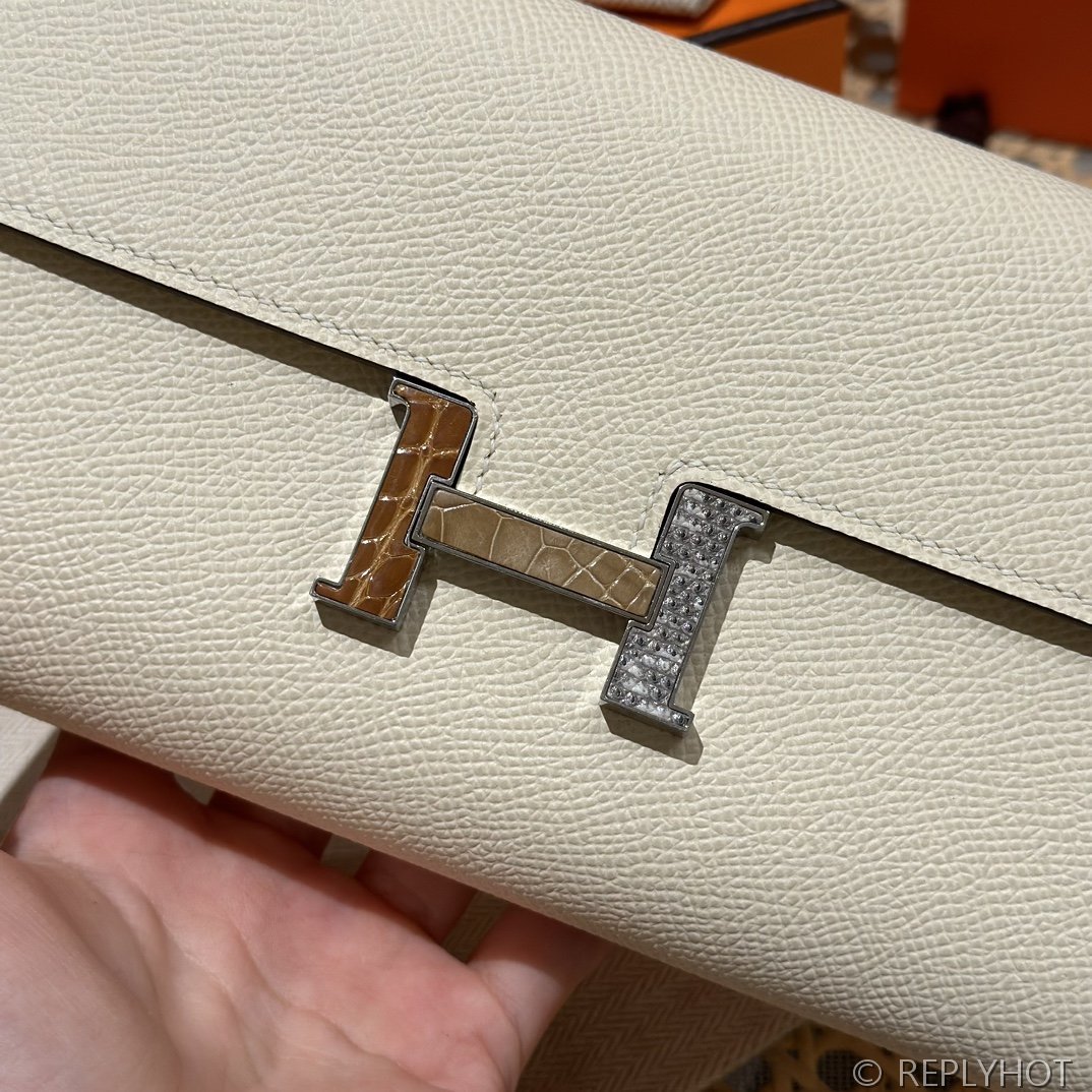 [하이엔드급] 에르메스 콘스탄스 투고 월렛 / I2 나타 엡솜 리자드 악어 은장 [매장가 1290만원대]