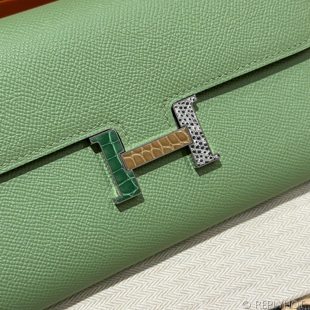 [하이엔드급] 에르메스 콘스탄스 투고 월렛 / 3I Vert Criquet 엡솜 리자드 악어 은장 [매장가 1290만원대]
