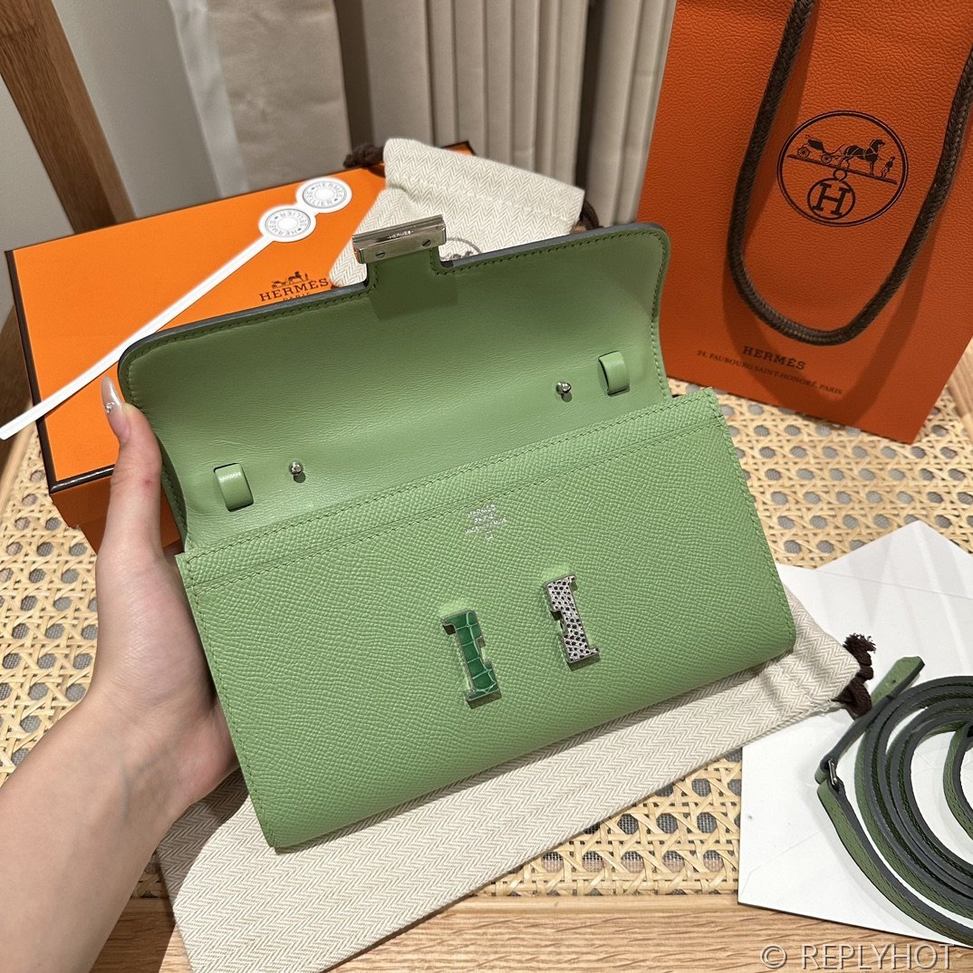 [하이엔드급] 에르메스 콘스탄스 투고 월렛 / 3I Vert Criquet 엡솜 리자드 악어 은장 [매장가 1290만원대]
