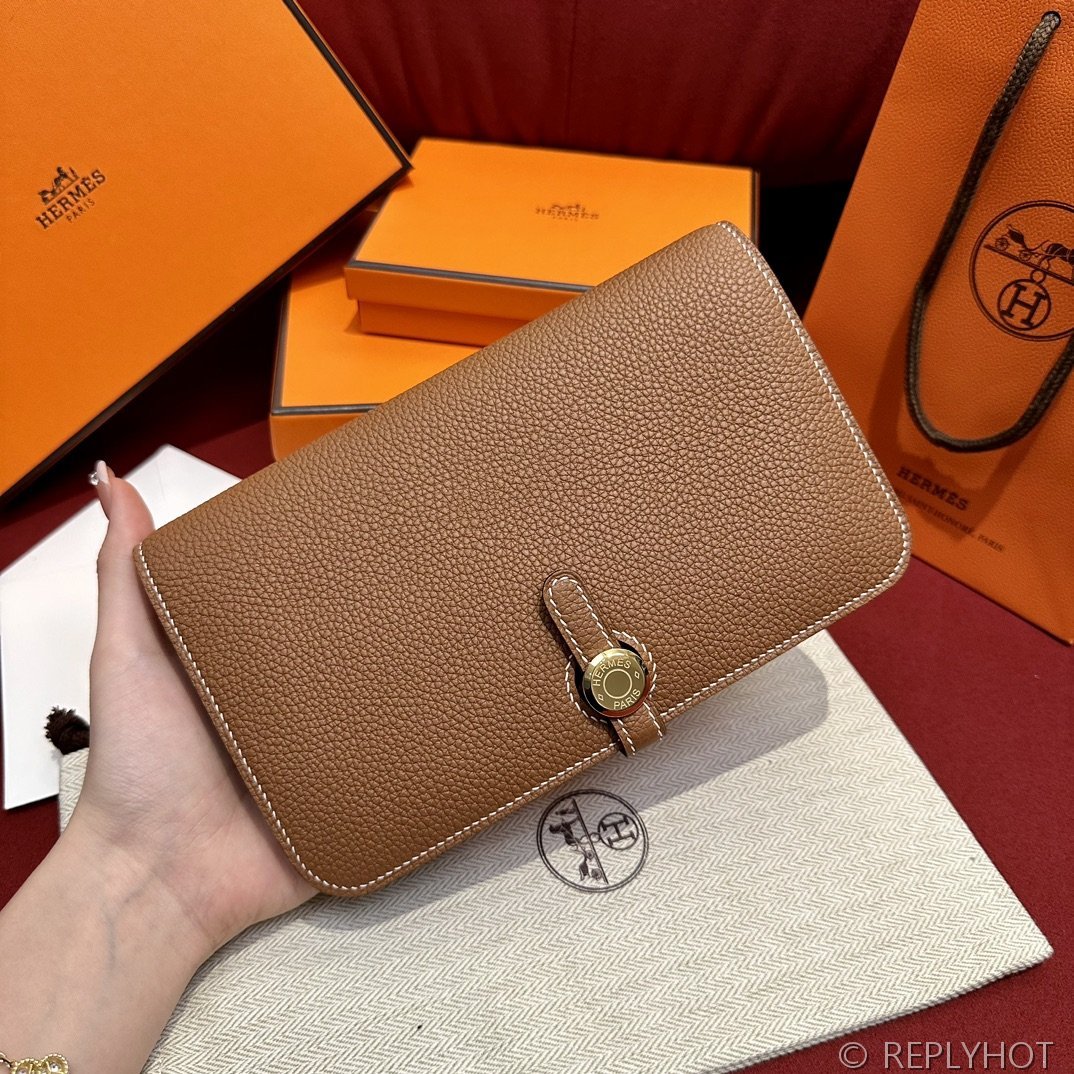 [하이엔드급] 에르메스 도곤 지갑 / CK37 브라운골드 토고 금장 [매장가 390만원대]