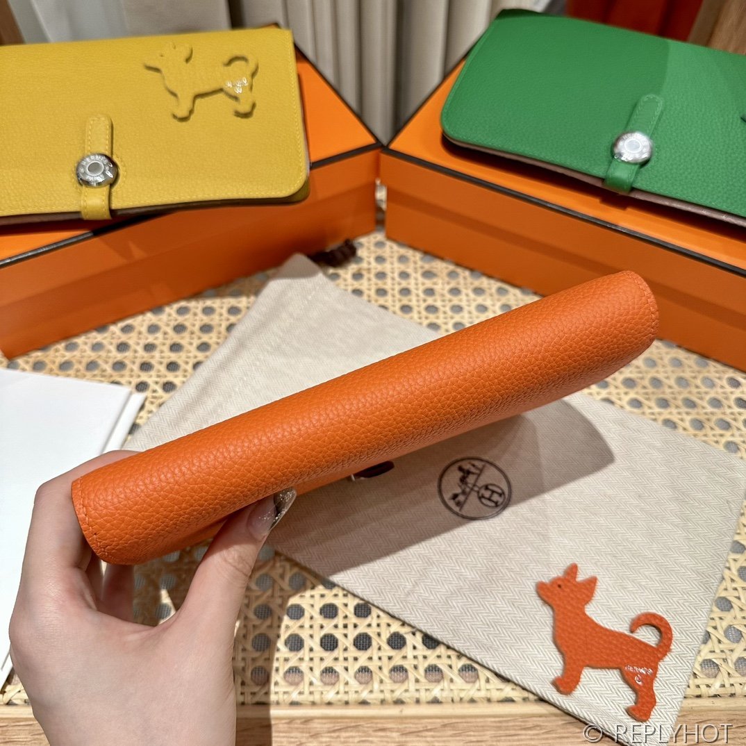 [하이엔드급] 에르메스 도곤 지갑 / 93 오렌지 토고 은장 [매장가 390만원대]