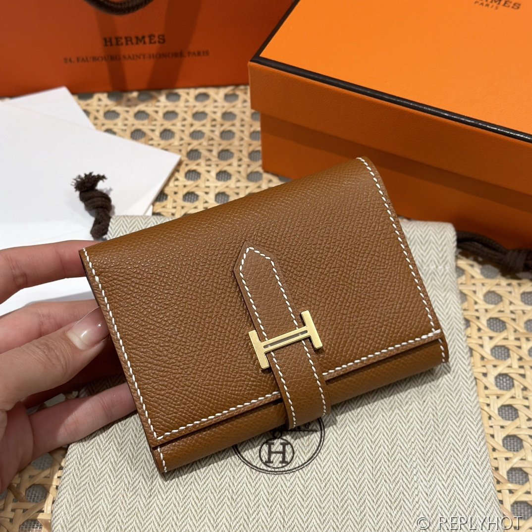 [하이엔드급] 에르메스 베안 트라이폴드 지갑 Hermes Bearn Wallet / CK37 브라운골드 엡솜 금장 [매장가390만원대]