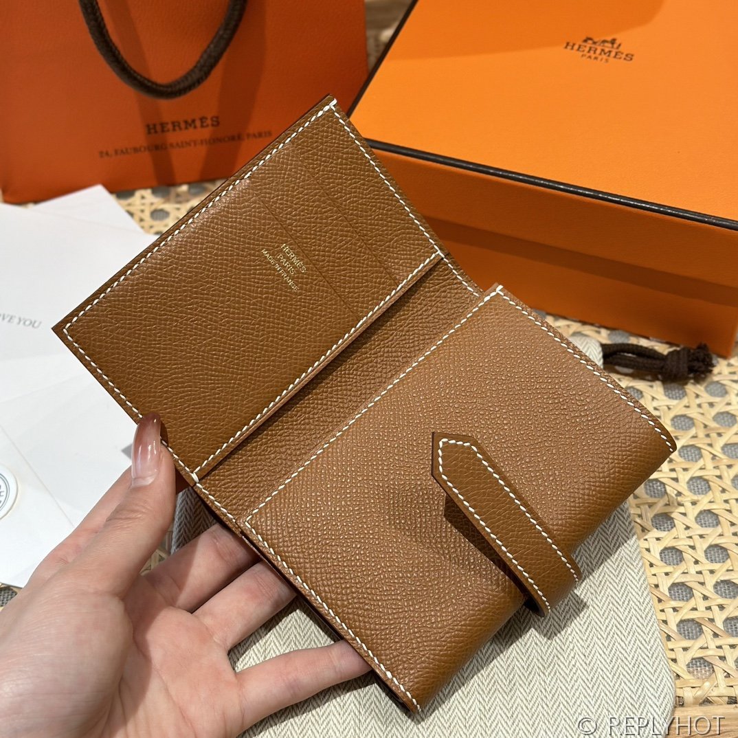 [하이엔드급] 에르메스 베안 트라이폴드 지갑 Hermes Bearn Wallet / CK37 브라운골드 엡솜 금장 [매장가390만원대]