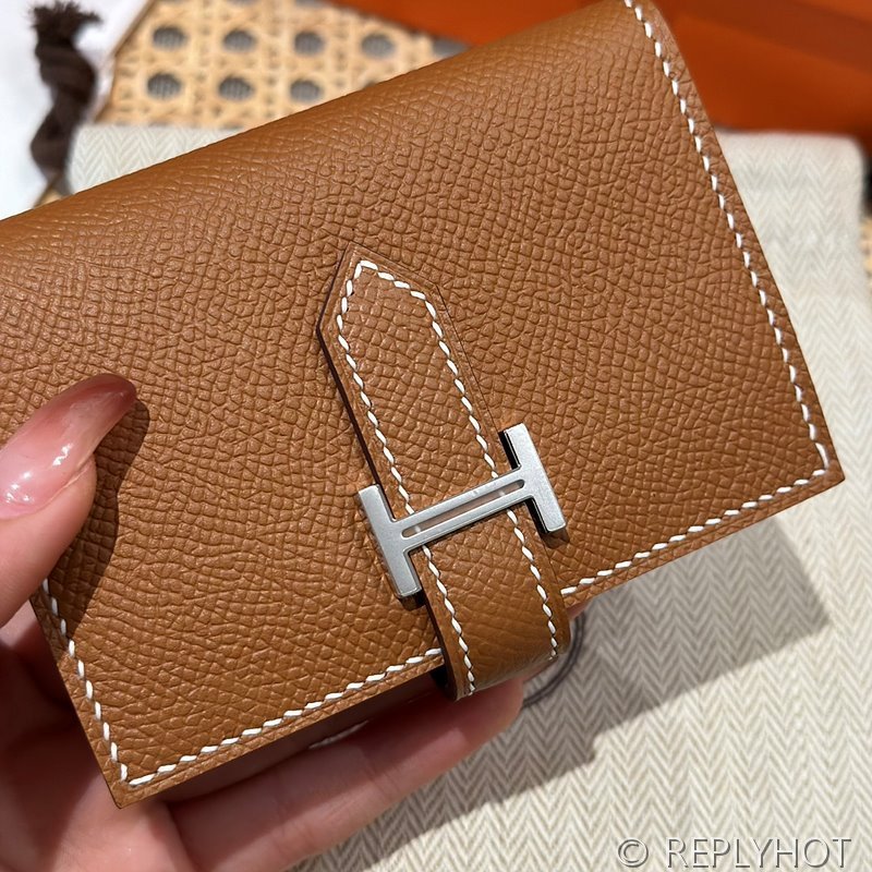 [하이엔드급] Hermes 에르메스 베안 카드 홀더 지갑 Bearn Card Holder Wallet / CK37 브라운골드 엡솜 은장