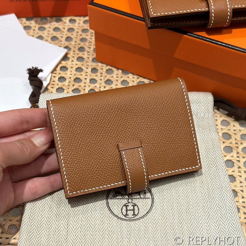 [하이엔드급] Hermes 에르메스 베안 카드 홀더 지갑 Bearn Card Holder Wallet / CK37 브라운골드 엡솜 은장