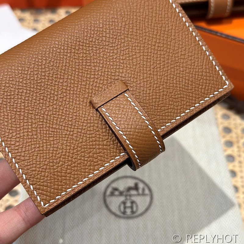 [하이엔드급] Hermes 에르메스 베안 카드 홀더 지갑 Bearn Card Holder Wallet / CK37 브라운골드 엡솜 은장