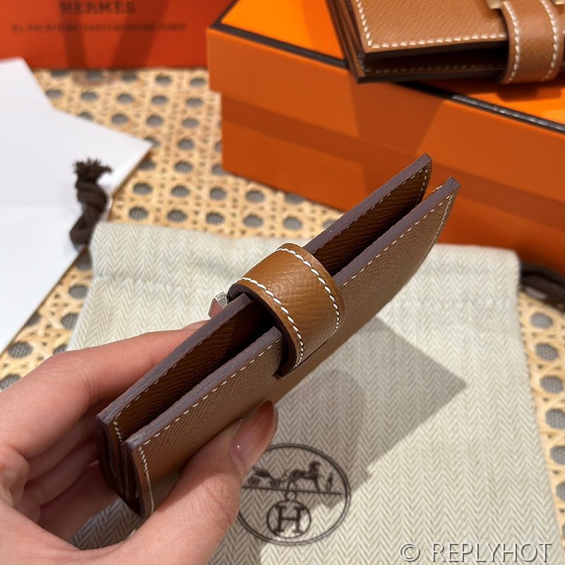 [하이엔드급] Hermes 에르메스 베안 카드 홀더 지갑 Bearn Card Holder Wallet / CK37 브라운골드 엡솜 은장