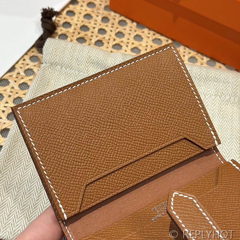 [하이엔드급] Hermes 에르메스 베안 카드 홀더 지갑 Bearn Card Holder Wallet / CK37 브라운골드 엡솜 은장