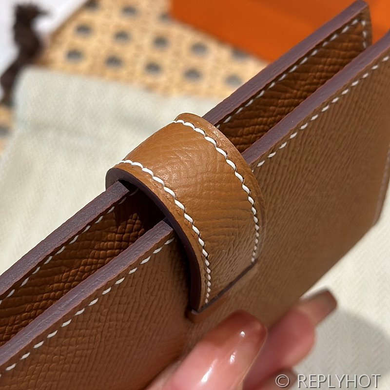[하이엔드급] Hermes 에르메스 베안 카드 홀더 지갑 Bearn Card Holder Wallet / CK37 브라운골드 엡솜 은장