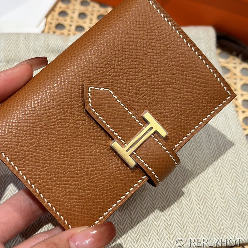[하이엔드급] Hermes 에르메스 베안 카드 홀더 지갑 Bearn Card Holder Wallet / CK37 브라운골드 엡솜 금장