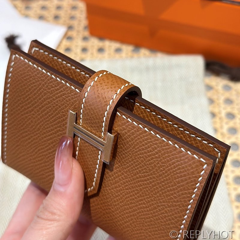 [하이엔드급] Hermes 에르메스 베안 카드 홀더 지갑 Bearn Card Holder Wallet / CK37 브라운골드 엡솜 금장