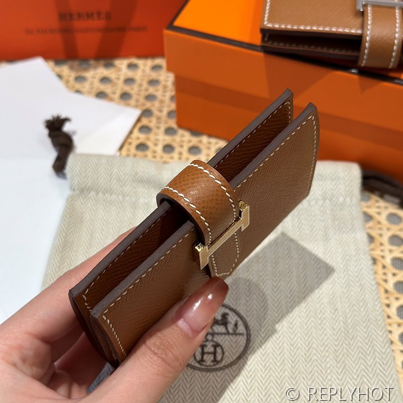 [하이엔드급] Hermes 에르메스 베안 카드 홀더 지갑 Bearn Card Holder Wallet / CK37 브라운골드 엡솜 금장