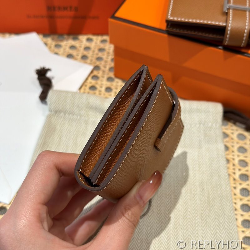 [하이엔드급] Hermes 에르메스 베안 카드 홀더 지갑 Bearn Card Holder Wallet / CK37 브라운골드 엡솜 금장
