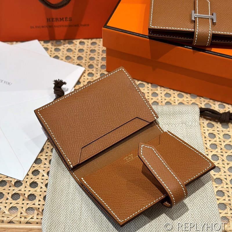 [하이엔드급] Hermes 에르메스 베안 카드 홀더 지갑 Bearn Card Holder Wallet / CK37 브라운골드 엡솜 금장
