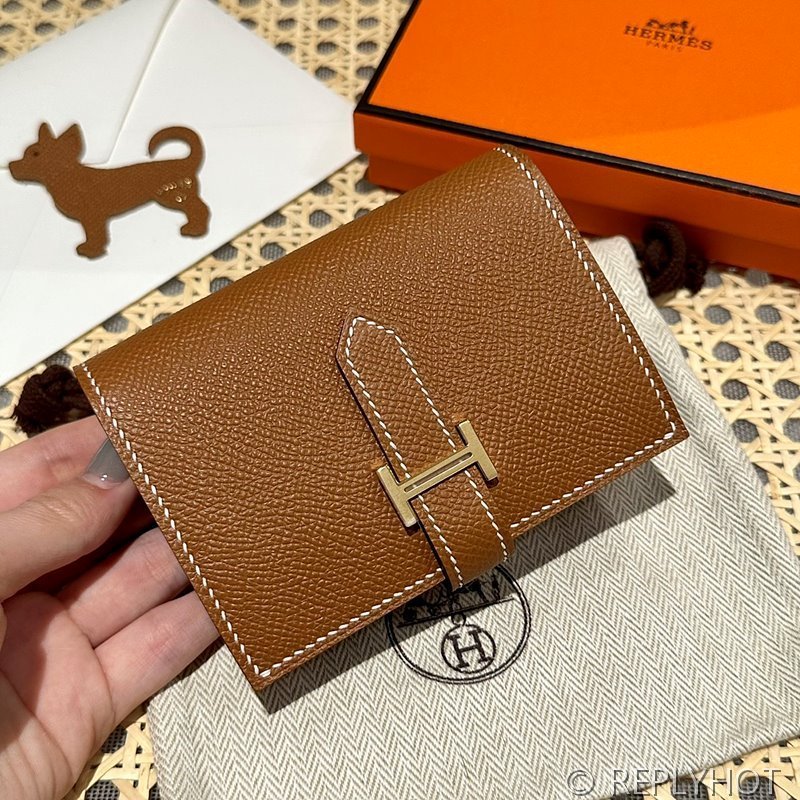 [하이엔드급] Hermes 에르메스 베안 컴팩트 지갑 Bearn Compact Wallet / CK37 골드브라운 엡솜 금장 코인지갑