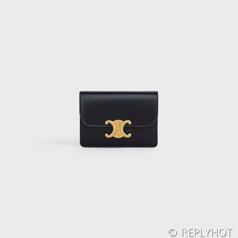 셀린느 플랩 트리옹프 카드 지갑-샤이니 카프스킨 블랙 [매장가 60만원대]