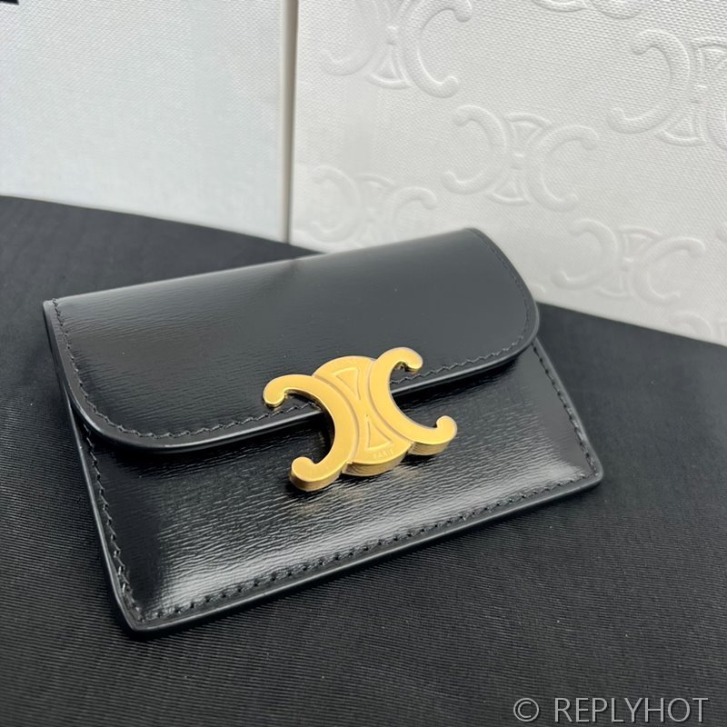 셀린느 플랩 트리옹프 카드 지갑-샤이니 카프스킨 블랙 [매장가 60만원대]