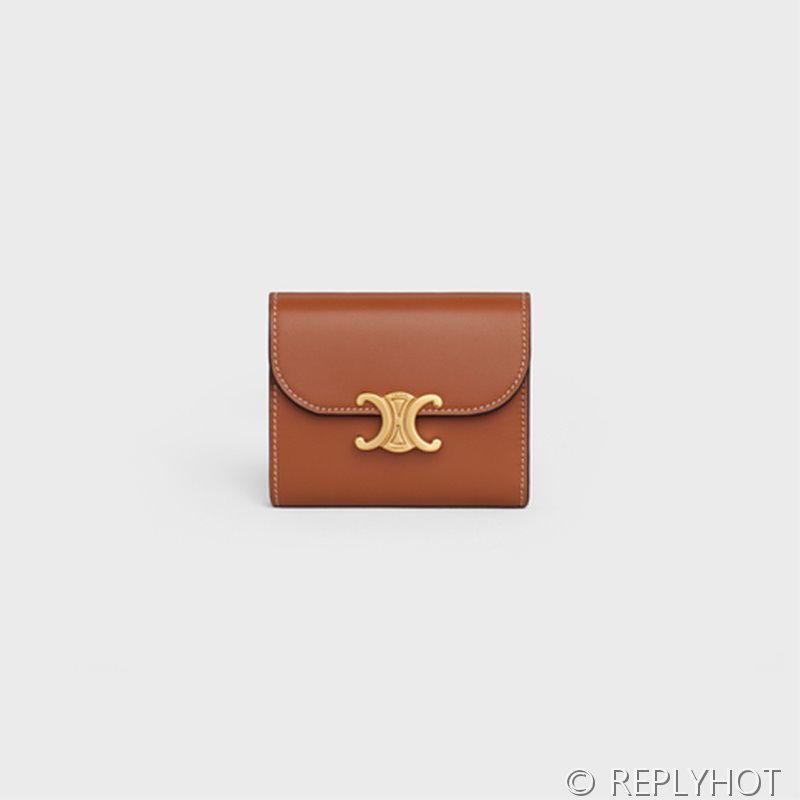 셀린느 스몰 트리옹프 지갑 부드러운 샤이니 램스킨 탠 [매장가 90만원대]