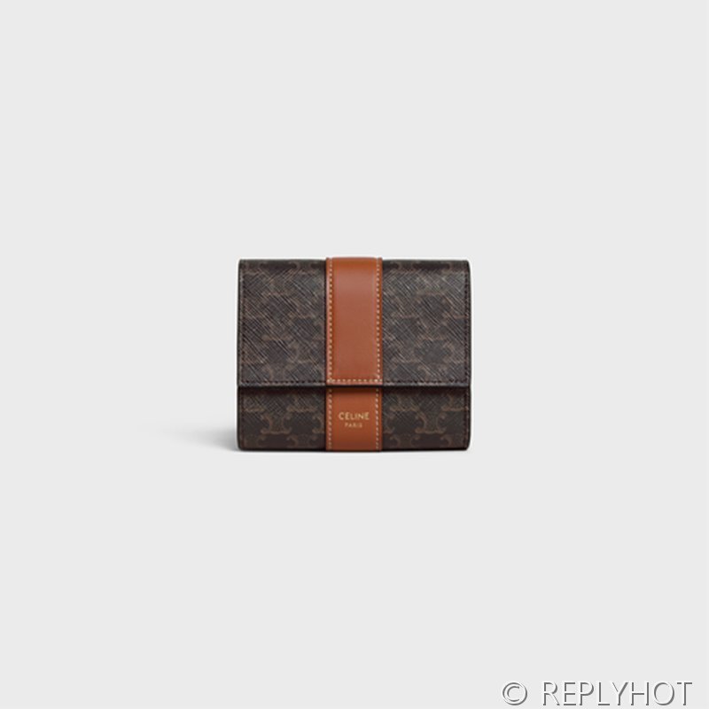 셀린느 스몰 3단 지갑-트리옹프 캔버스&램스킨 탠 [매장가 70만원대]