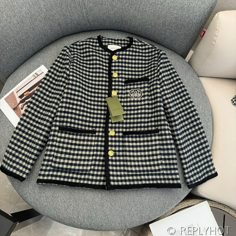 구찌 GG뱃지 체크 울 자켓