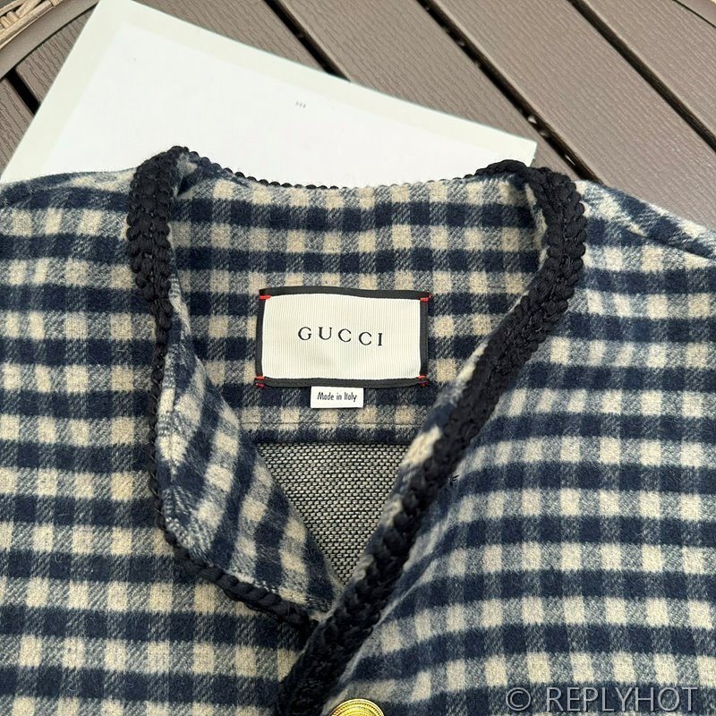 구찌 GG뱃지 체크 울 자켓