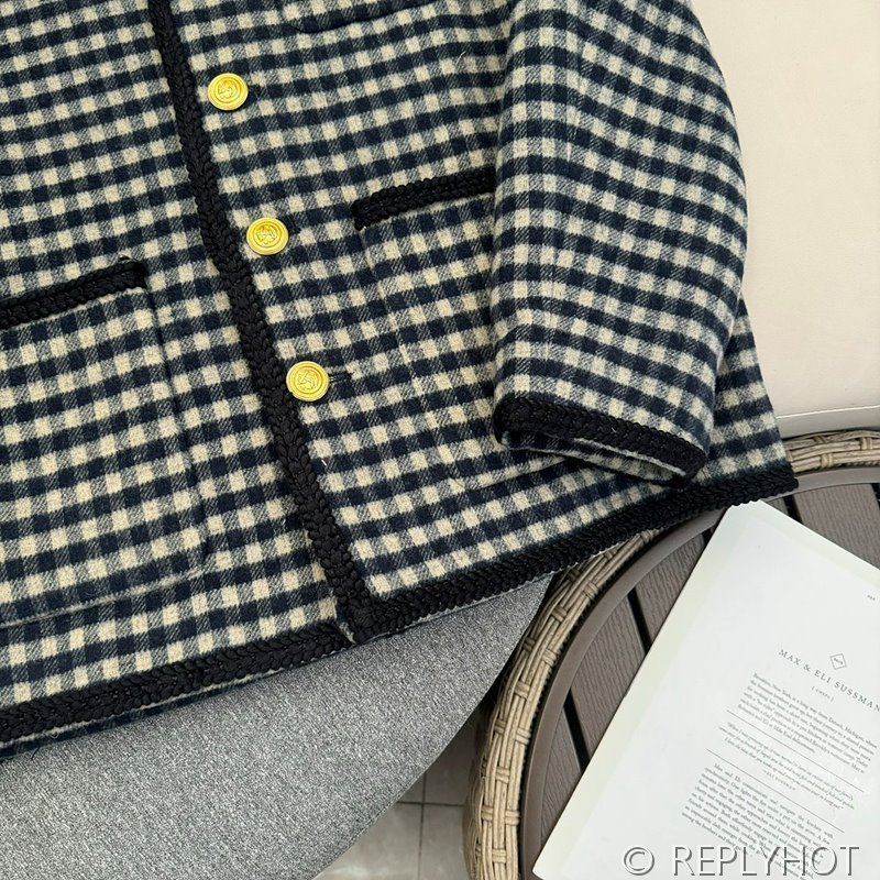 구찌 GG뱃지 체크 울 자켓