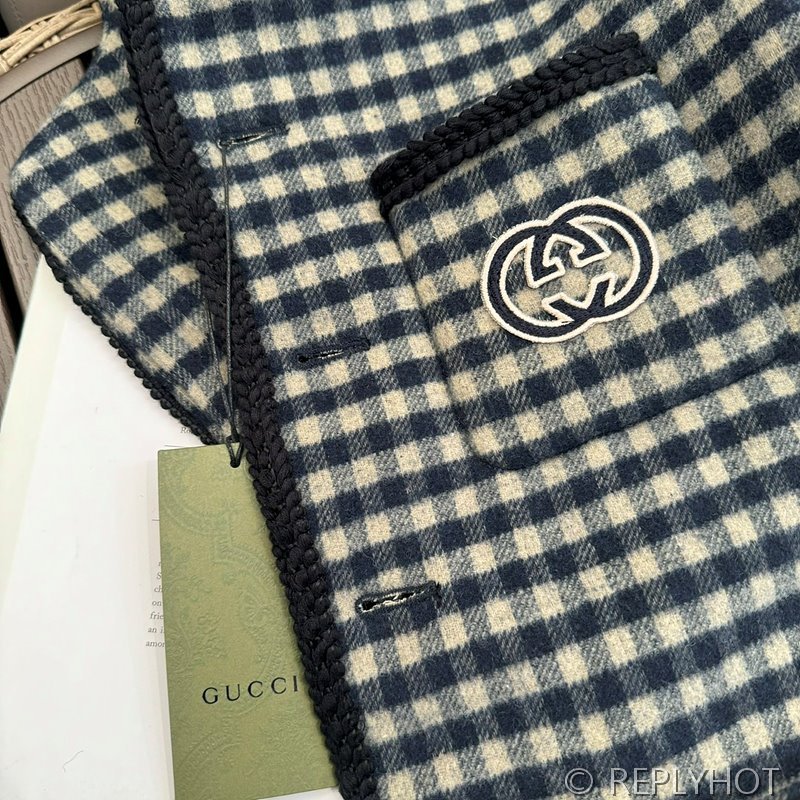 구찌 GG뱃지 체크 울 자켓