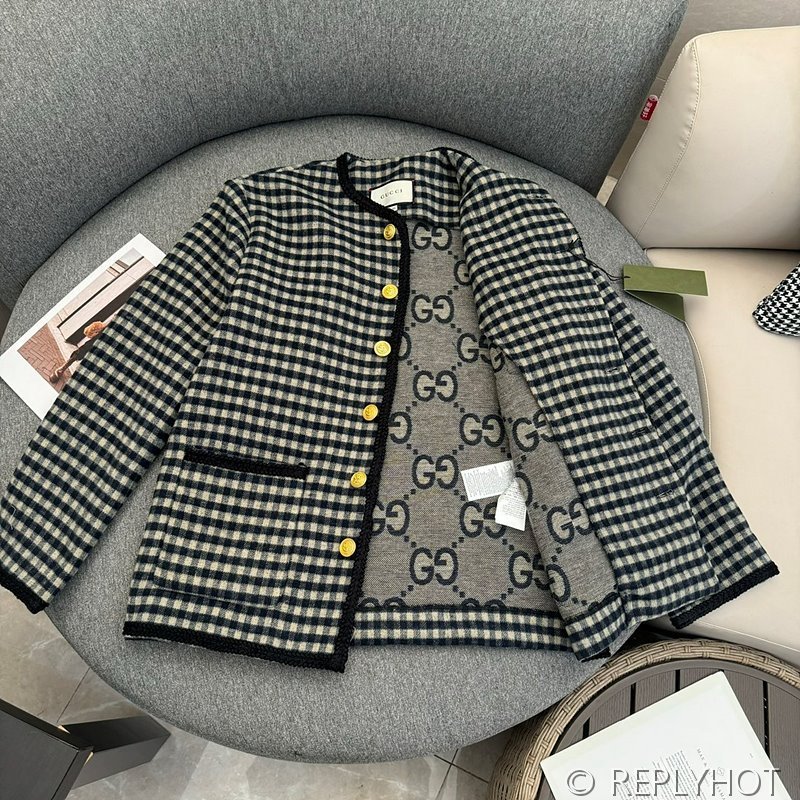 구찌 GG뱃지 체크 울 자켓